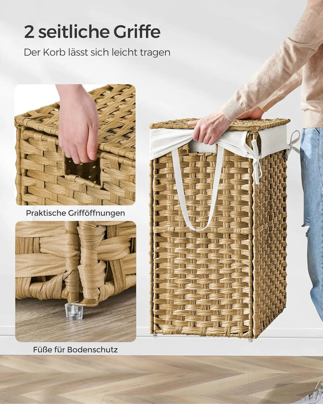 Wäschekorb Rattan 90L faltbar Natural von Songmics