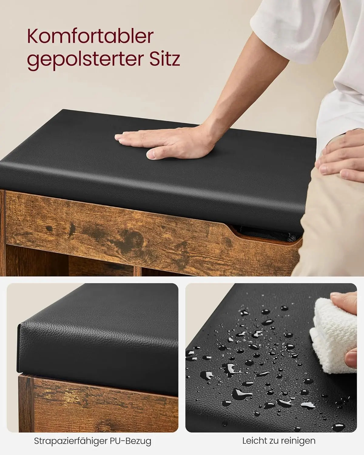 Schuhbank Sitzbank Stauraum gepolstert Vintagebraun von Songmics