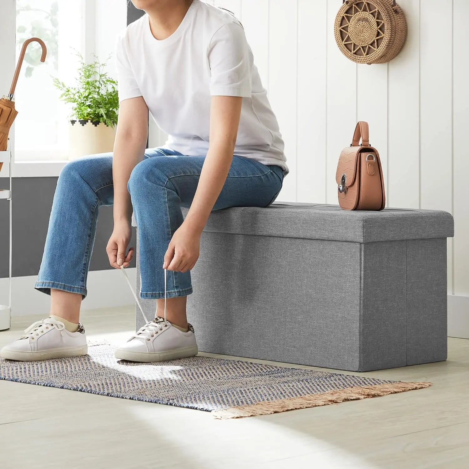Sitzhocker mit Stauraum Aschgrau von Songmics
