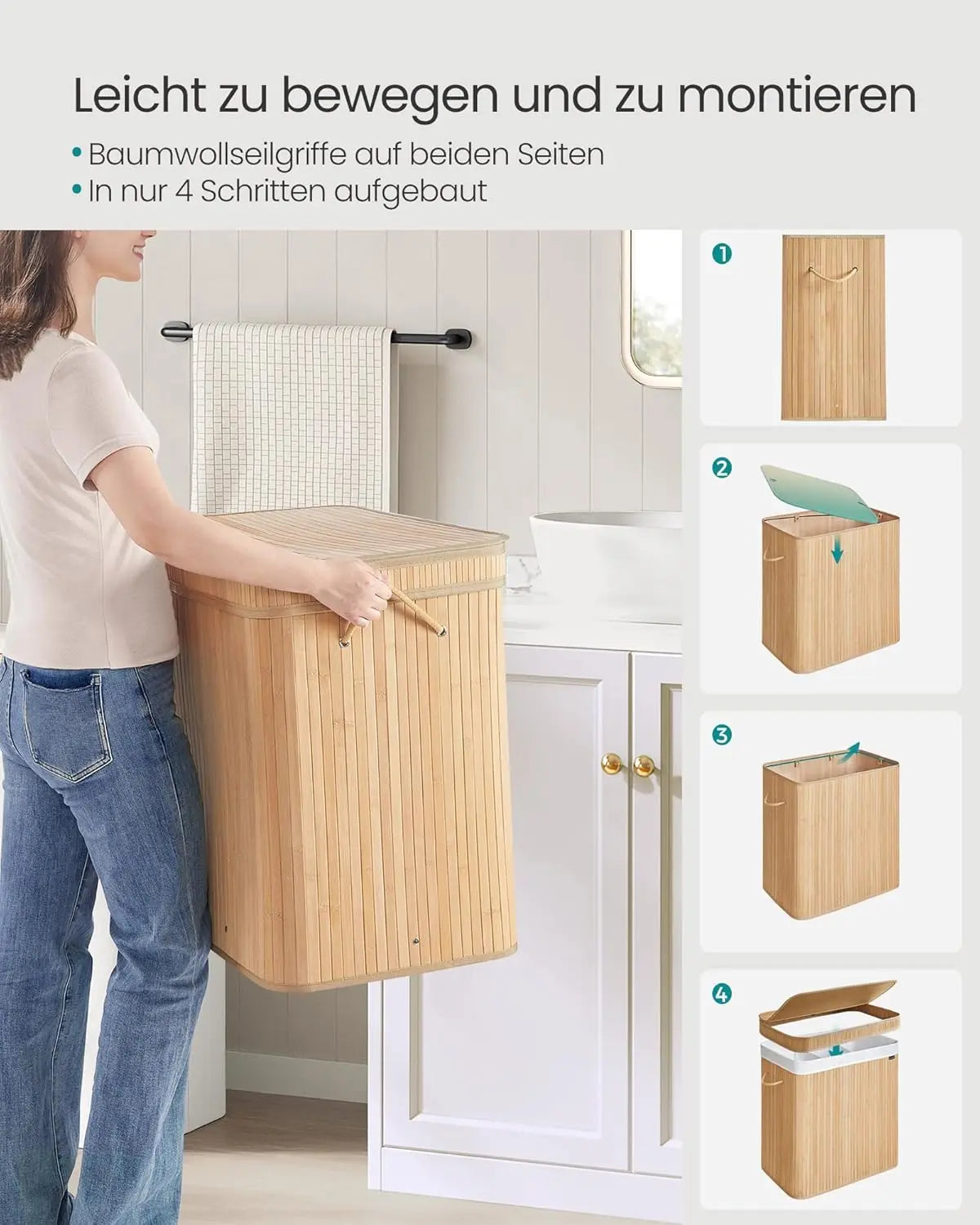 Wäschekorb Bambus 150L Naturbeige von Songmics