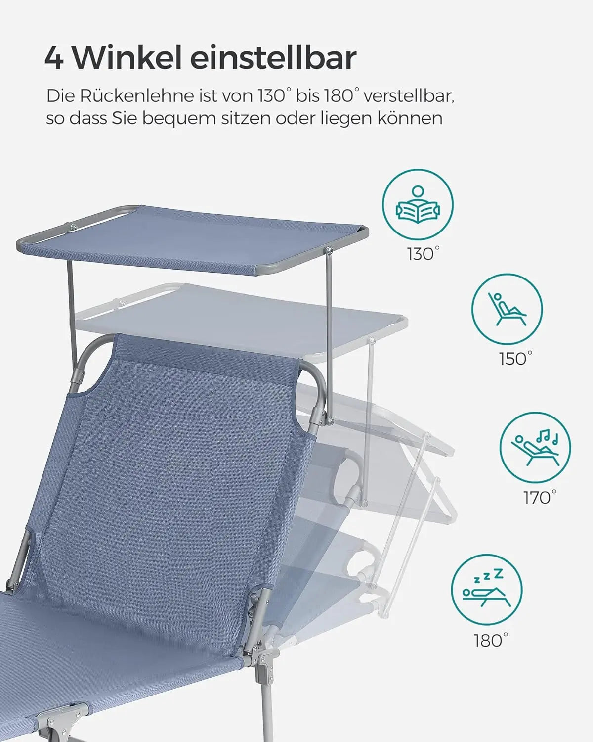 Sonnenliege klappbar mit Kopfkissen 150kg blau Stahl von Songmics