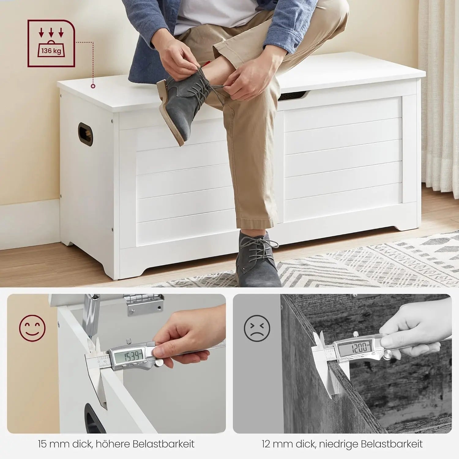 Sitzbank Landhausstil Stauraum Sitztruhe Wolkenweiss von Songmics