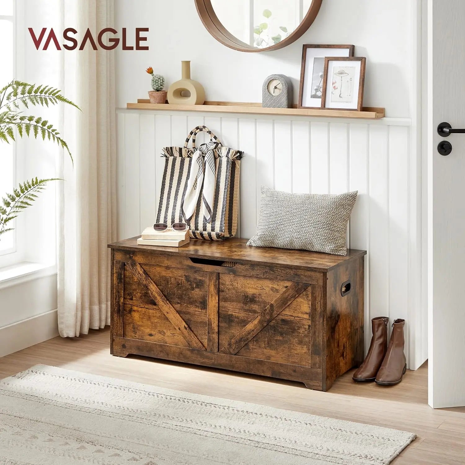 Sitzbank Sitztruhe Stauraum Sicherheitsscharniere Vintagebraun von Songmics
