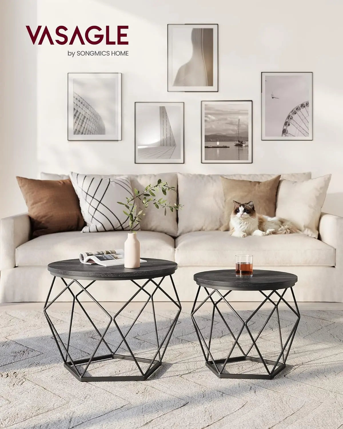 Couchtisch Set modern abnehmbar tintenschwarz von Songmics
