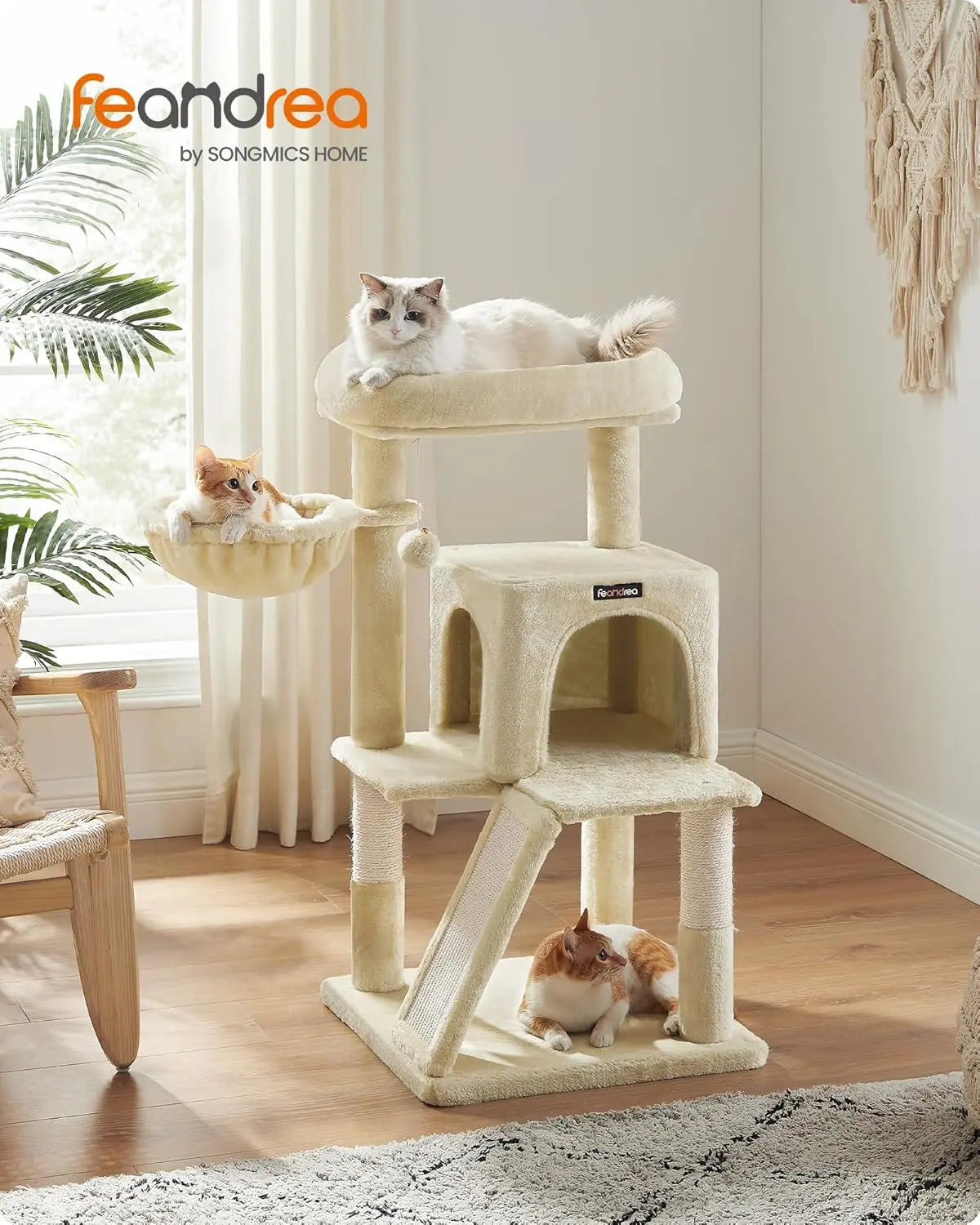 Kratzbaum grosse Plattform beige Plüsch von Songmics