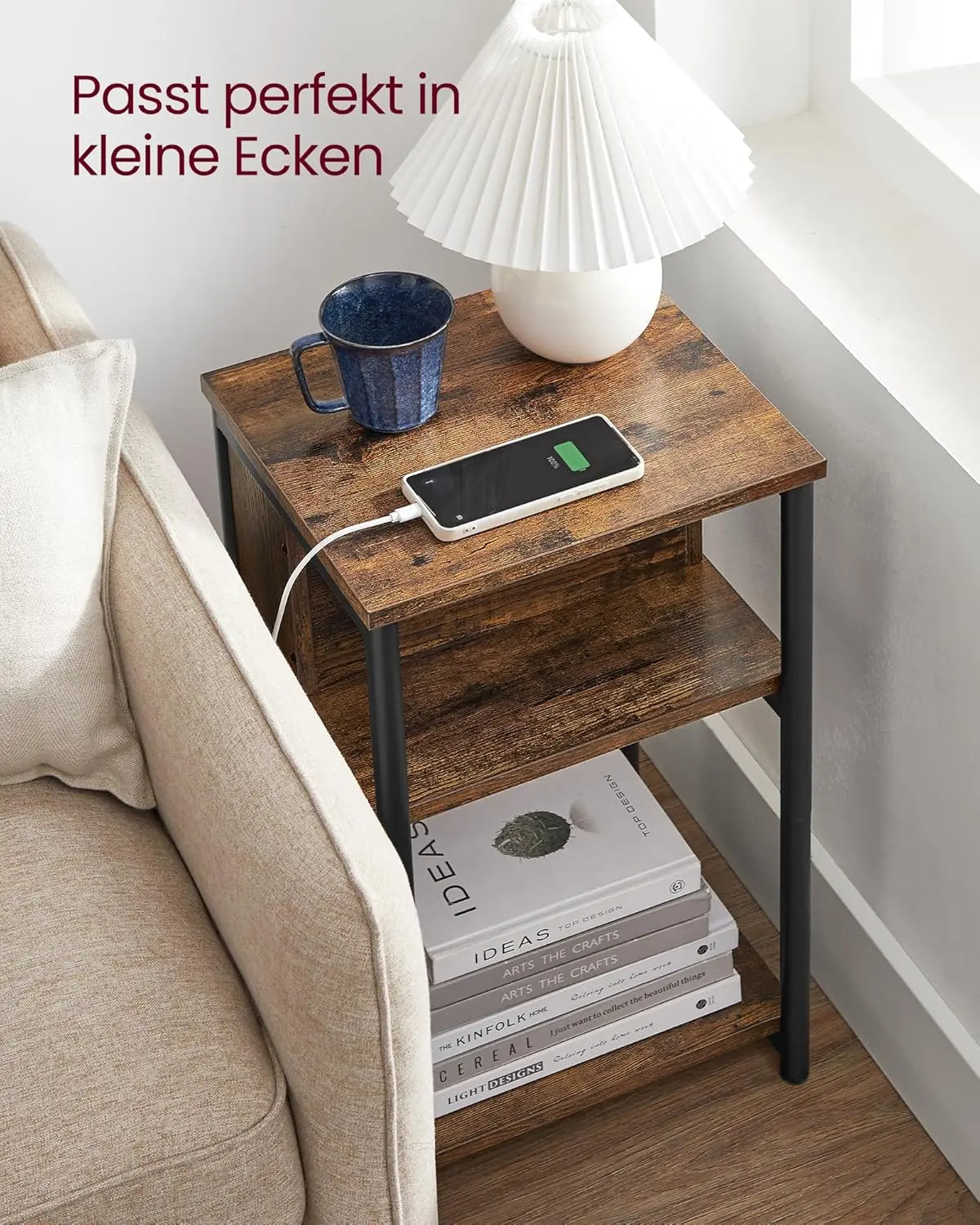 Beistelltisch mit Steckdose Vintagebraun-Schwarz von Songmics