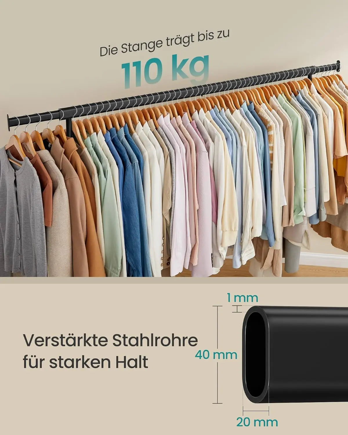 Kleiderständer rollbar ausziehbar mattschwarz Metall von Songmics