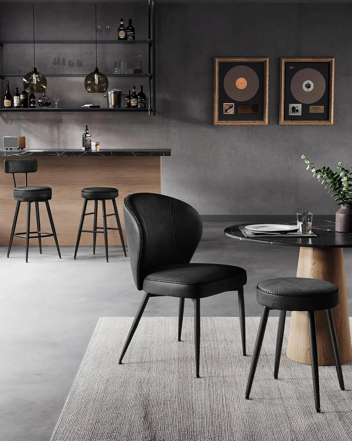 Barhocker 2er Set Kunstleder tintenschwarz von Songmics