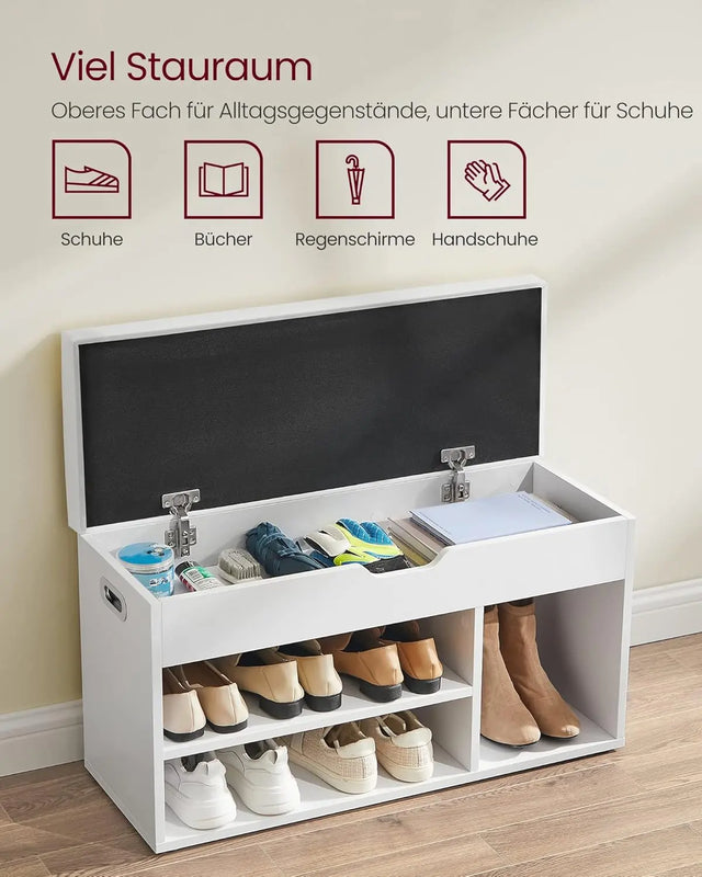 Schuhbank mit Stauraum gepolstert wolkenweiss von guteszeug.ch