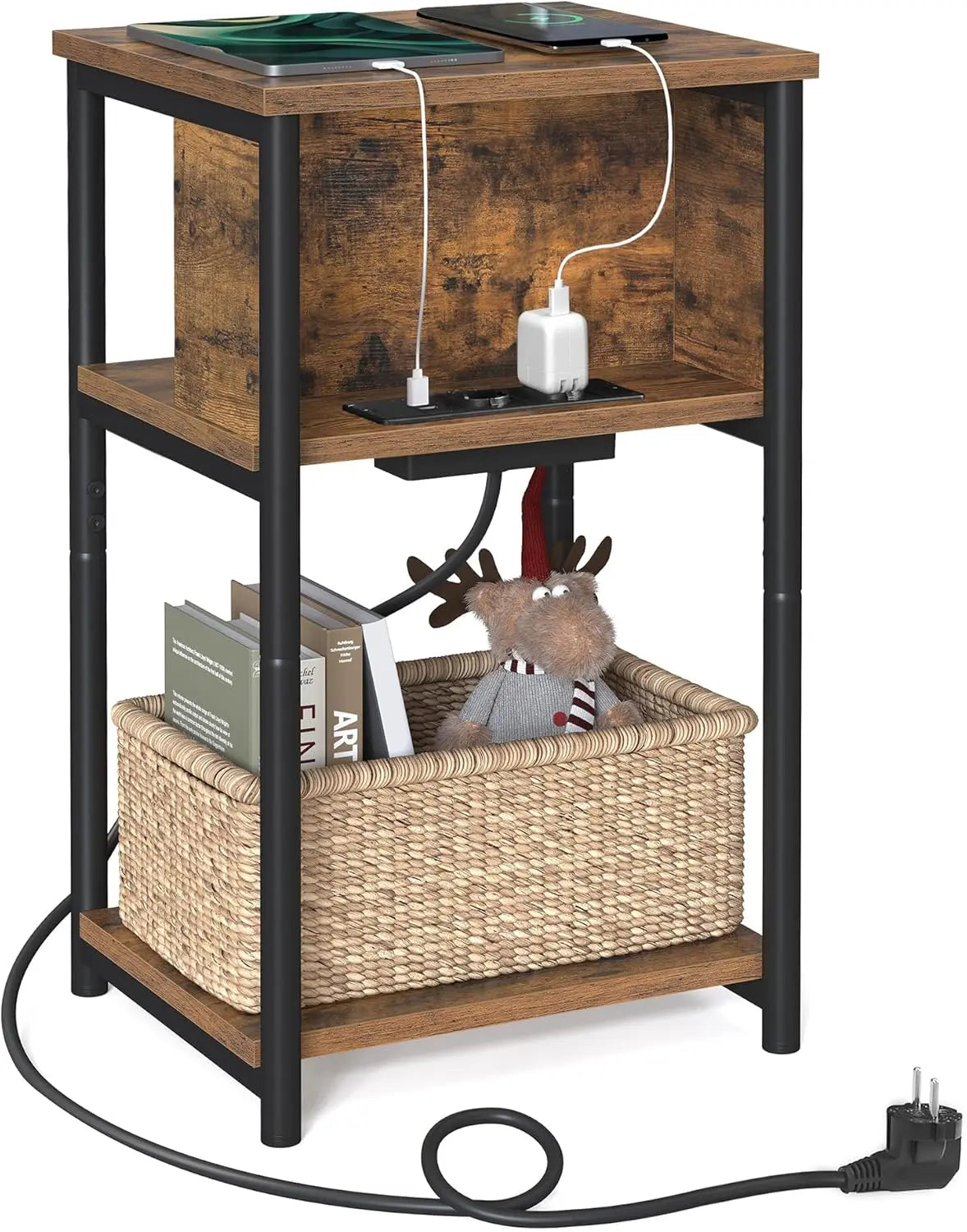 Beistelltisch mit Steckdose Vintagebraun-Schwarz von Songmics