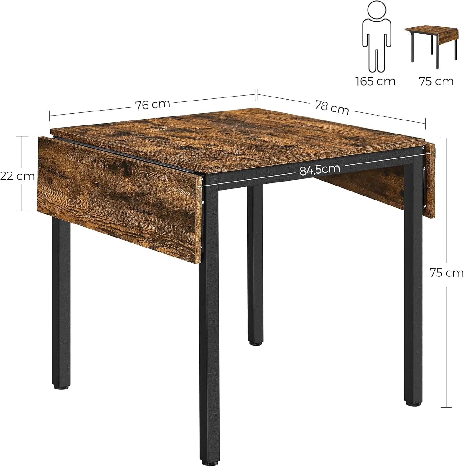 Esstisch Klappbar Klein Vintagebraun Tintenschwarz von Songmics