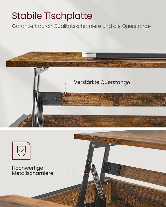 Couchtisch Höhenverstellbar Stauraum X-Streben Vintagebraun von Songmics