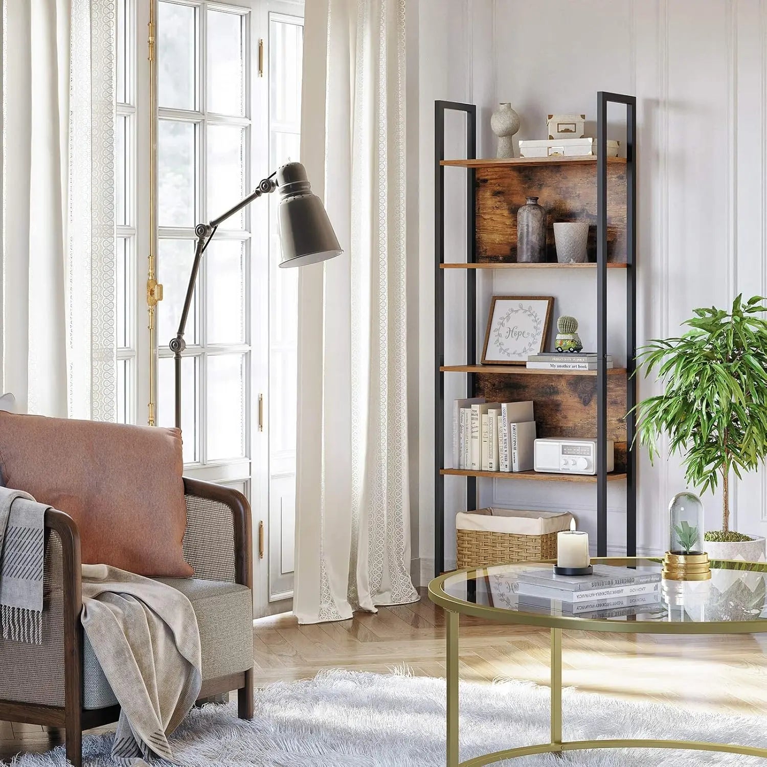 Bücherregal Industrie-Design mit Stahlgestell Vintagebraun von Songmics