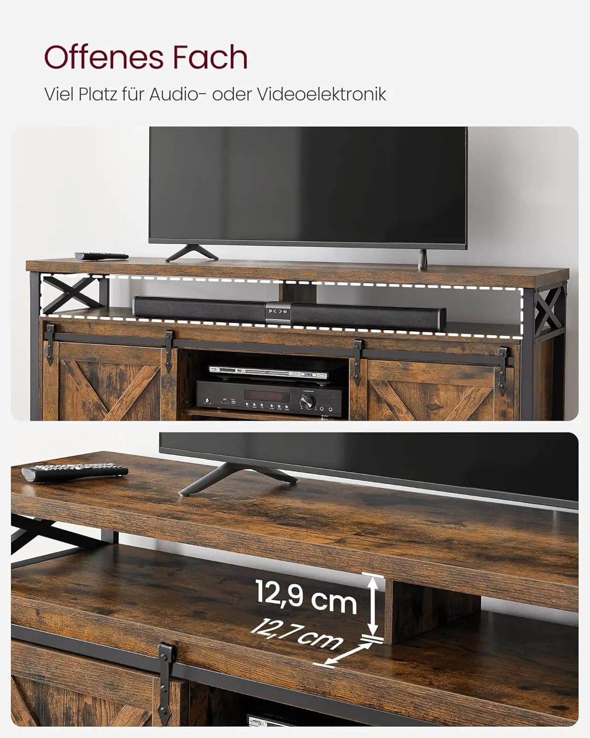 TV Schrank Landhausstil Verstellbar Vintagebraun Schwarz von Songmics