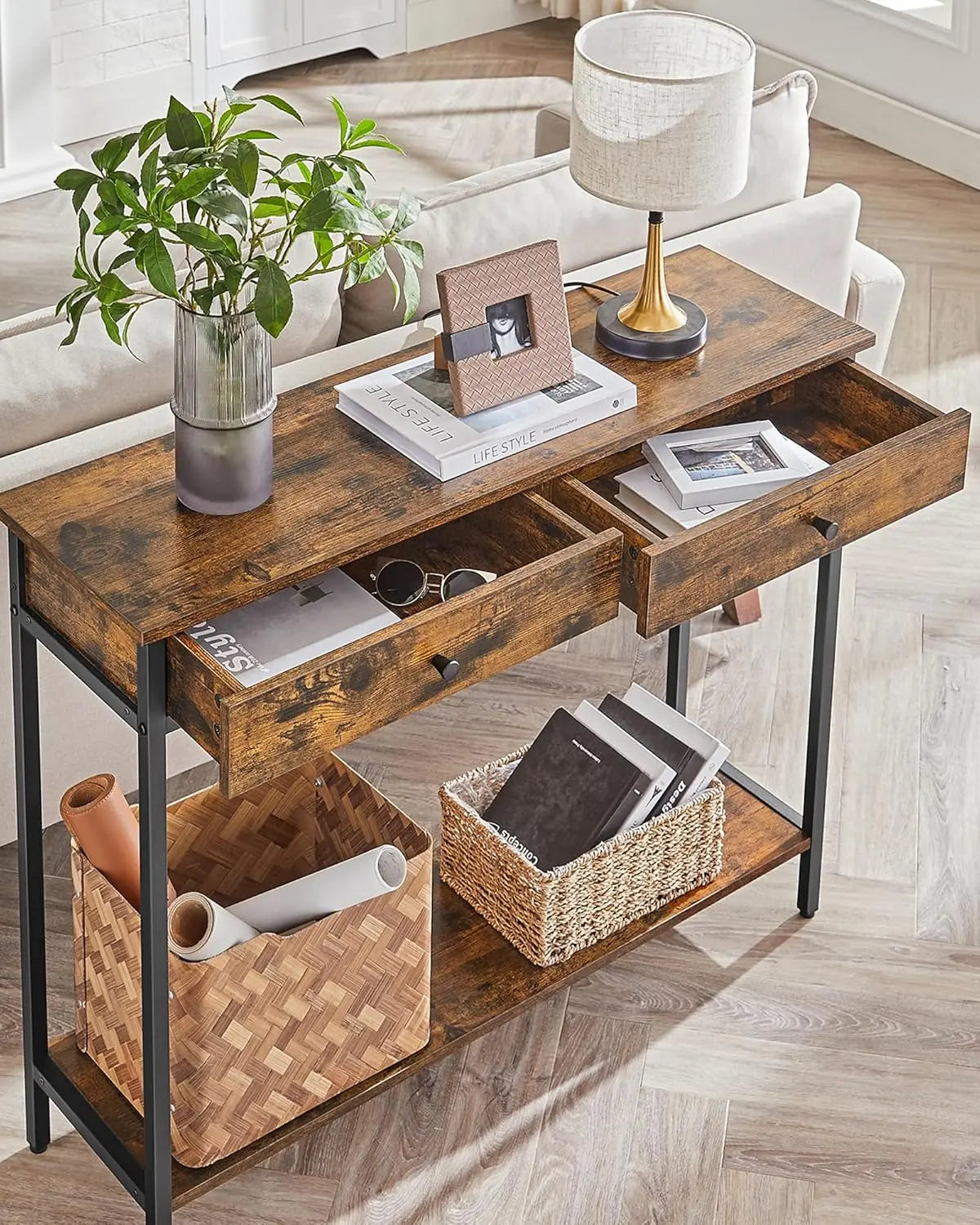 Konsolentisch Industrie Design Stahlgestell Vintagebraun von Songmics