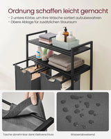 Wäschekorb mit 2 Fächern und 2 Ablagen, schwarz-grau von Songmics