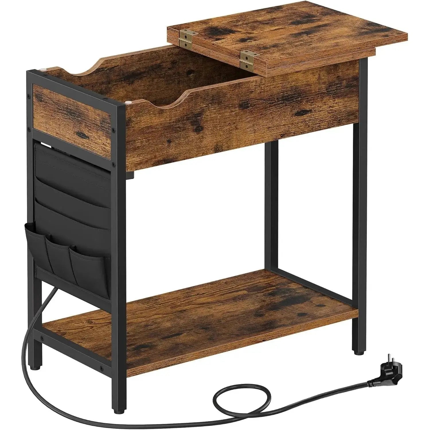 Beistelltisch mit Steckdose USB vintagebraun-schwarz von Songmics