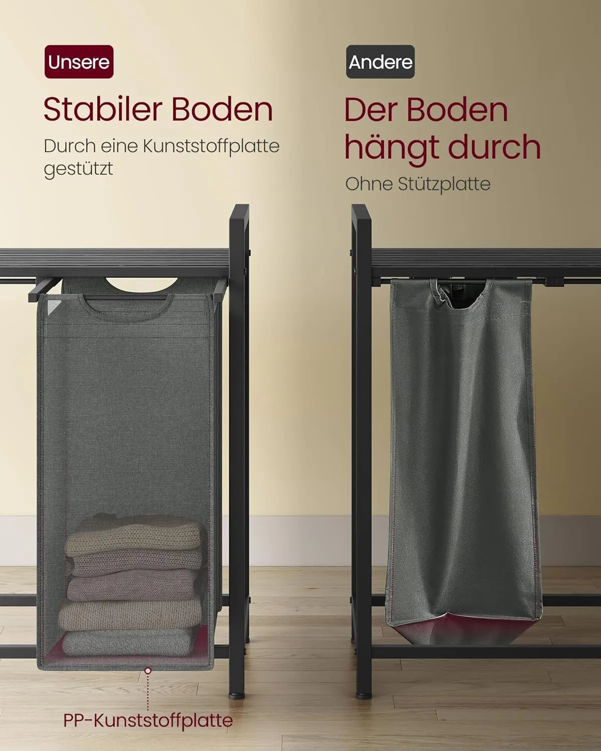 Wäschekorb 4 Fächer Abnehmbar Schiefergrau von Songmics