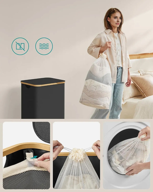 Wäschekorb zusammenklappbar mit Deckel tintenschwarz von Songmics