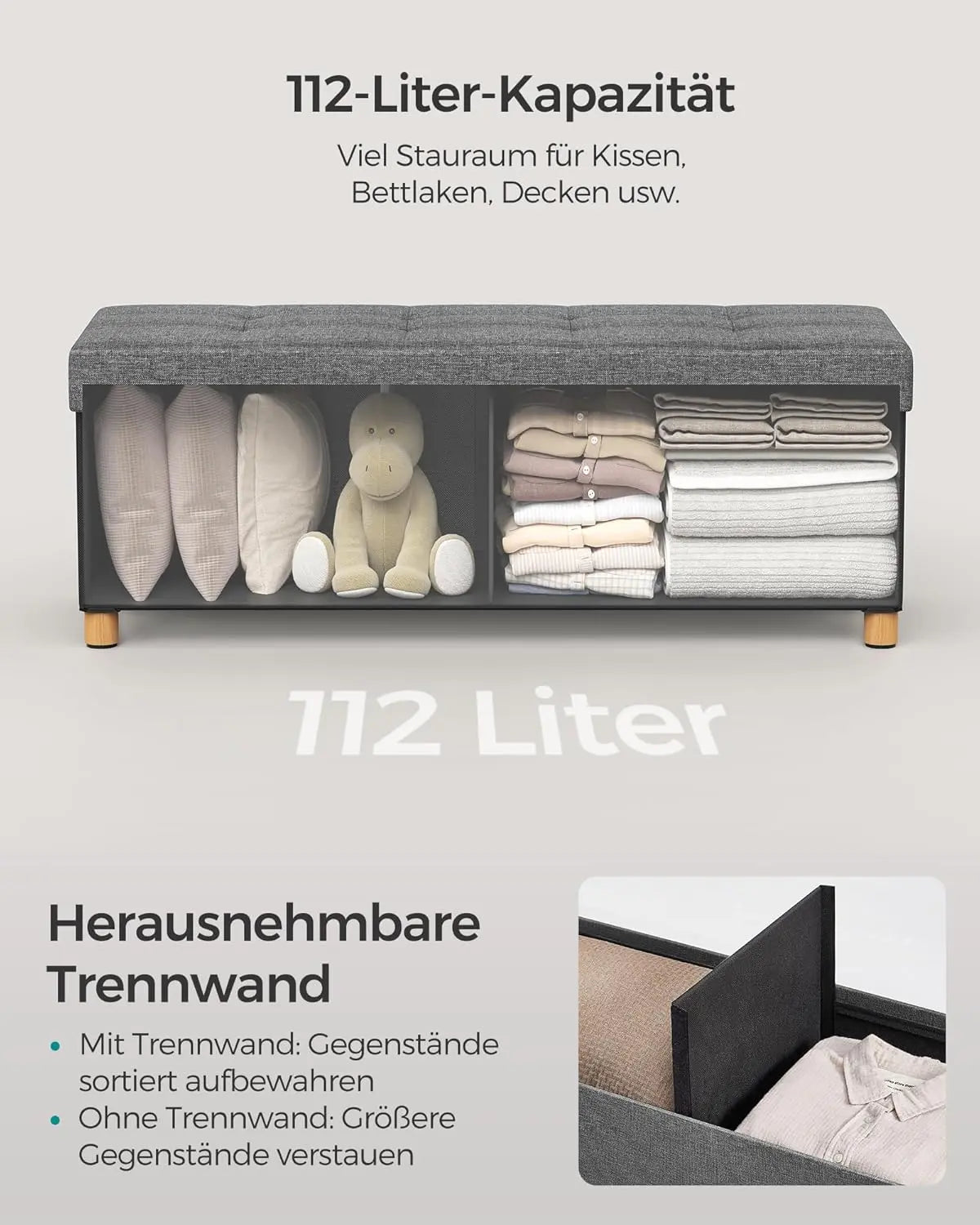 Sitzbank Stauraum Klappbar Stabil Wohnzimmer Schiefergrau von Songmics