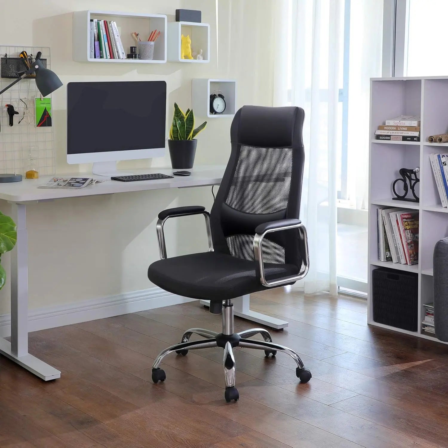 Bürostuhl Ergonomisch Höhenverstellbar Atmungsaktiv Schwarz von Songmics