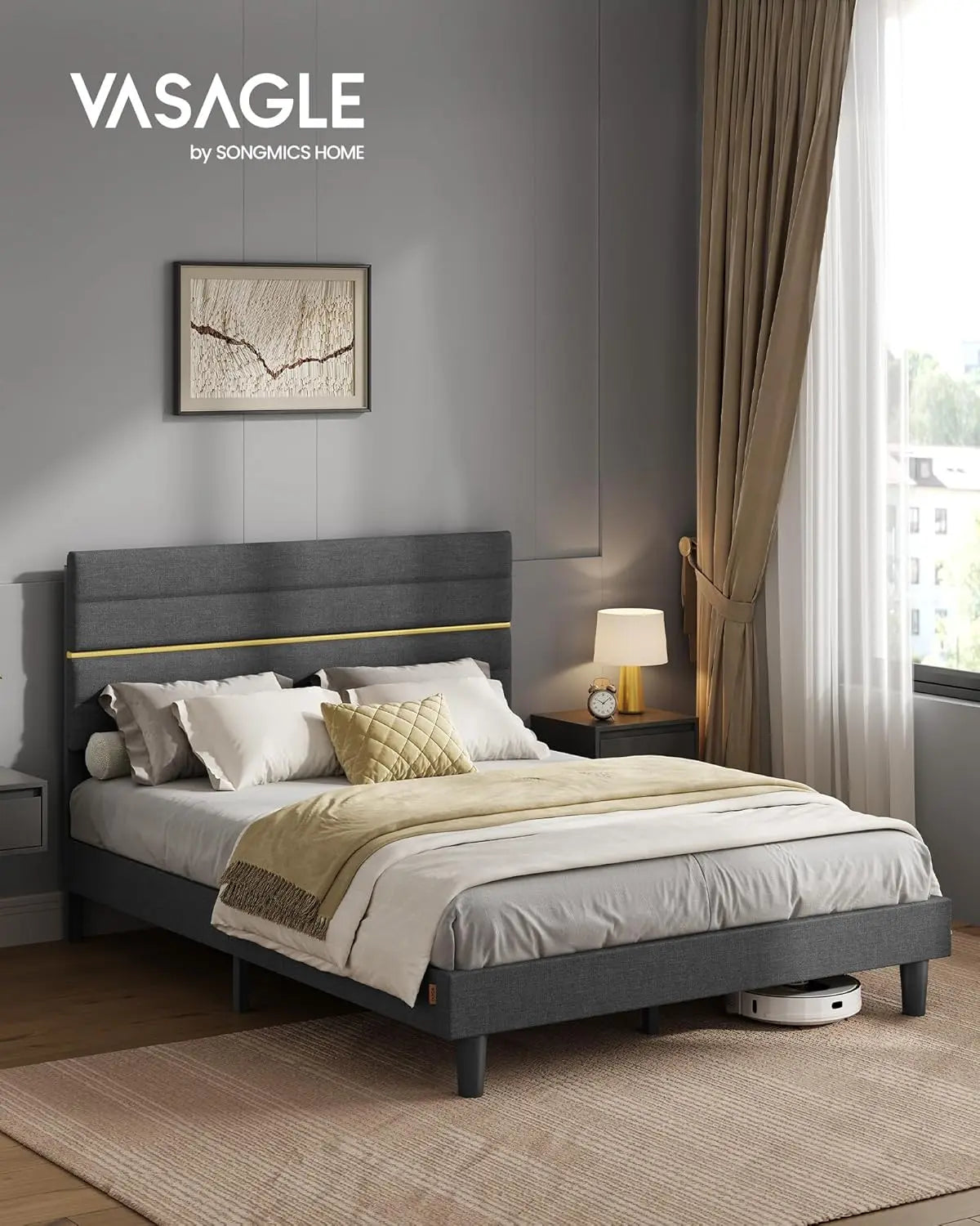 Polsterbett 140x200 verstellbar schiefergrau Massivholz von Songmics