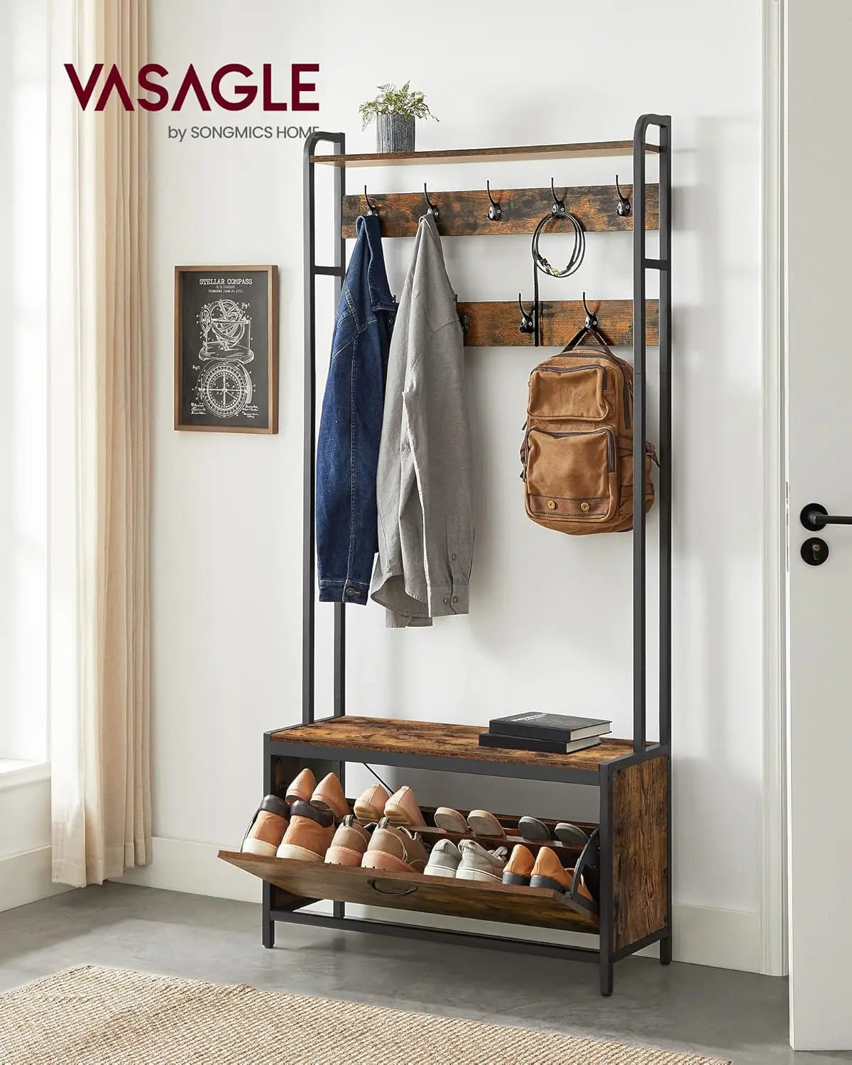 Garderobenständer mit Schuhschrank Vintagebraun-Schwarz von Songmics