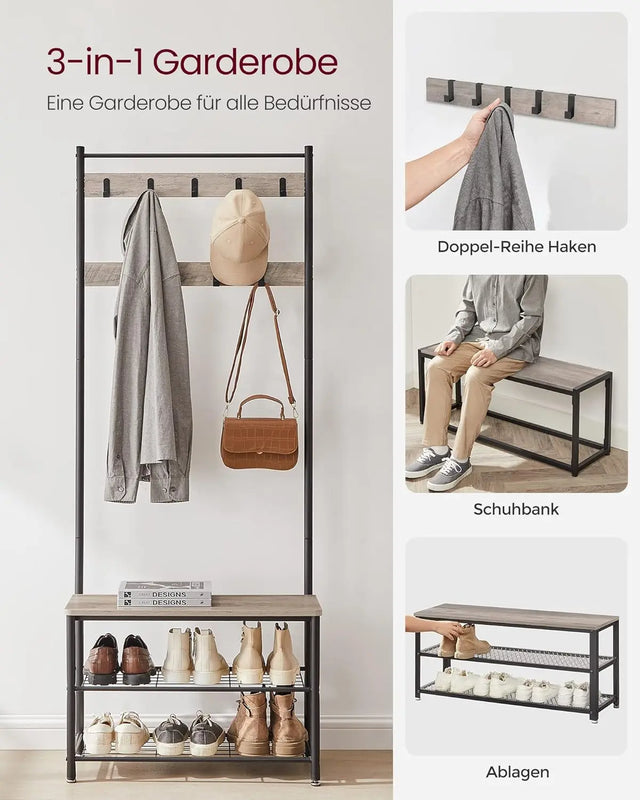Garderobenständer mit Schuhablagen Industrie-Design Greige-Schwarz von Songmics