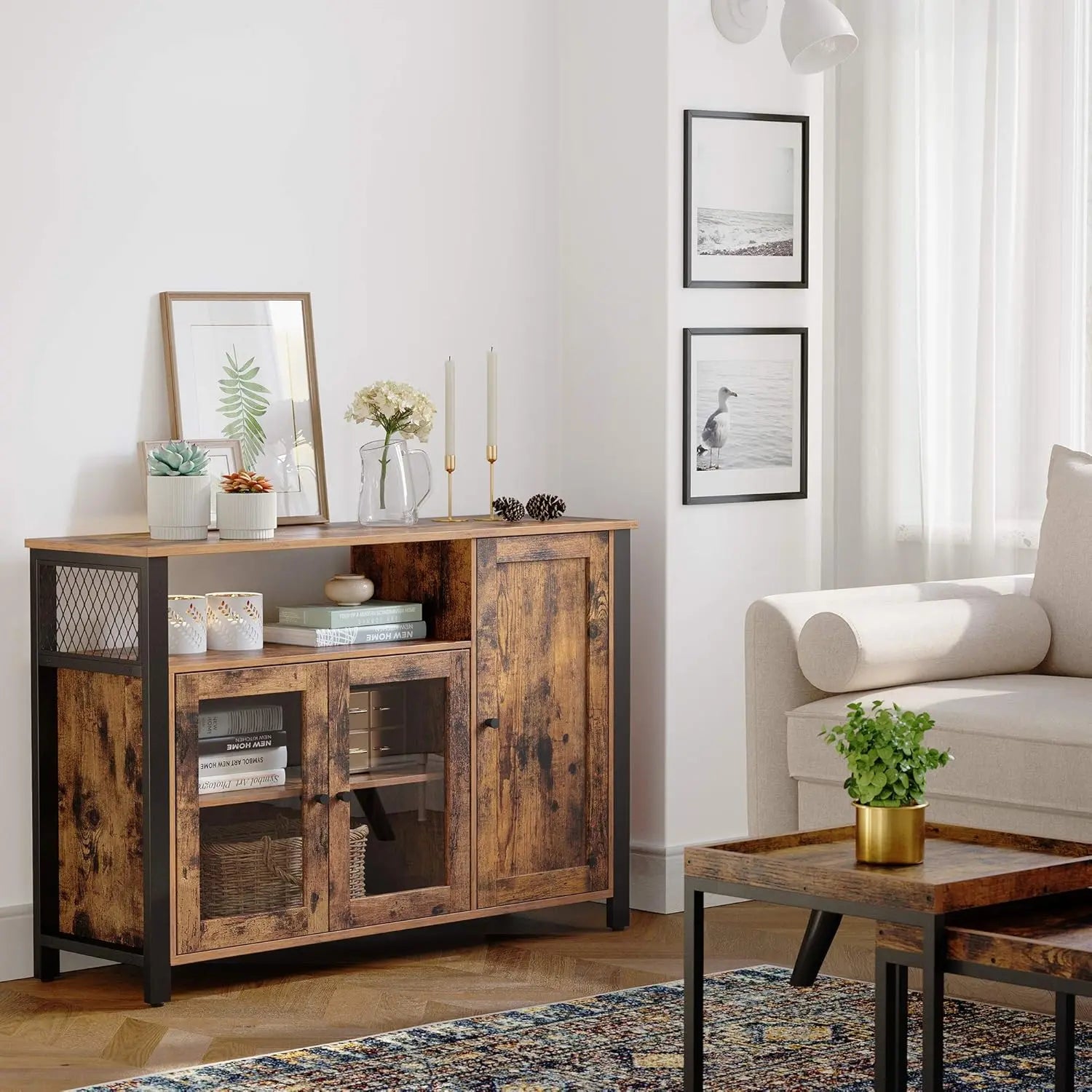 Sideboard Industrial 3-türig Rustikal Holz von Songmics