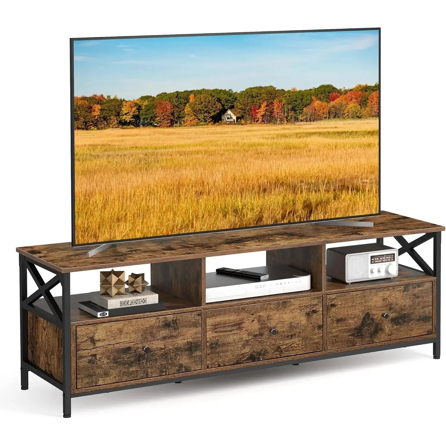 TV-Schrank 65 Zoll Vintagebraun Stahl von Songmics