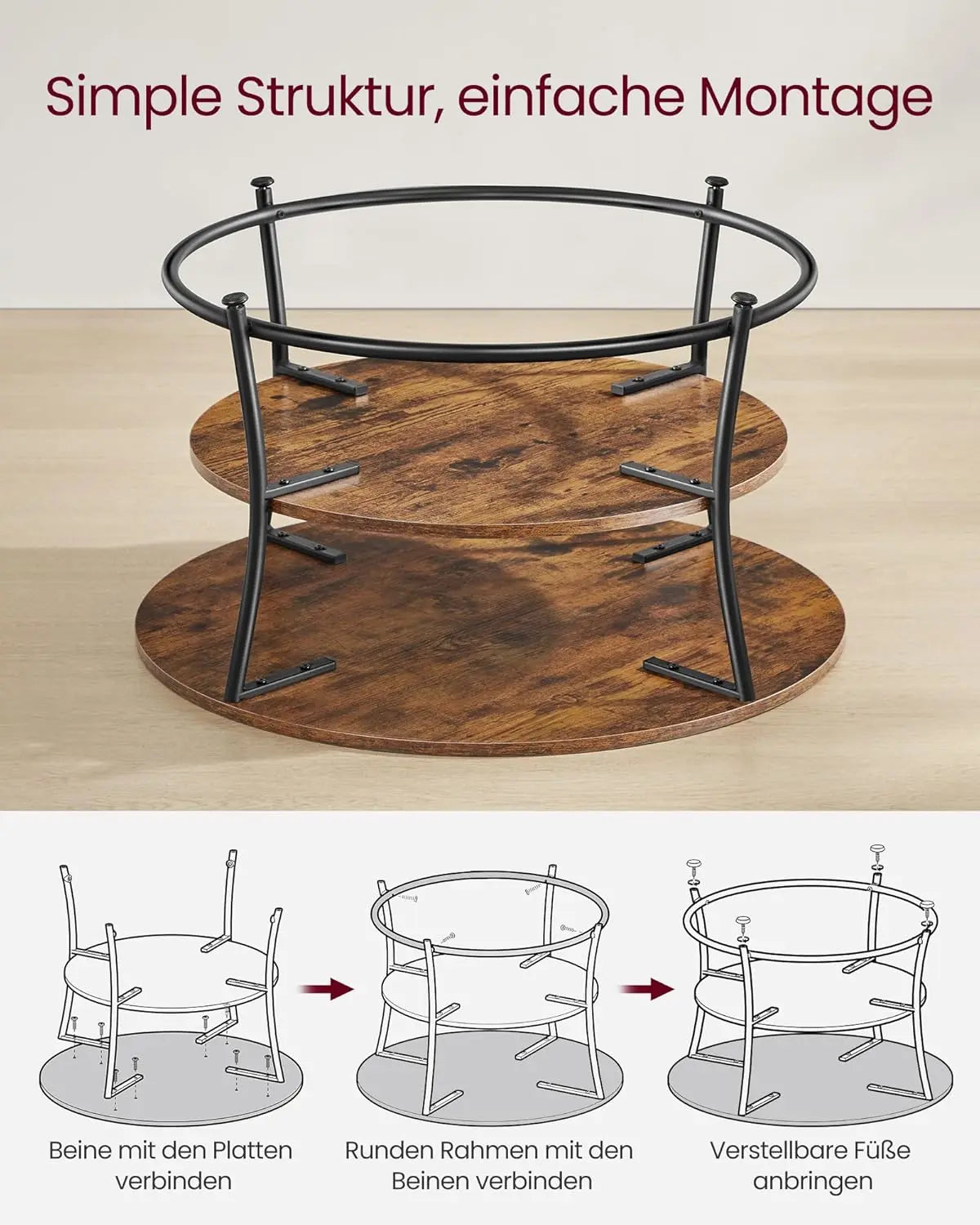 Couchtisch Rund Industrie-Design Metall Vintagebraun von Songmics
