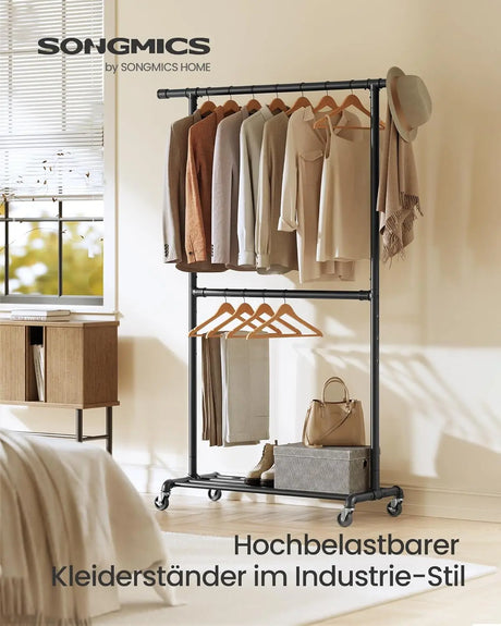 Kleiderständer Metall Industriedesign Rollen Schwarz von Songmics