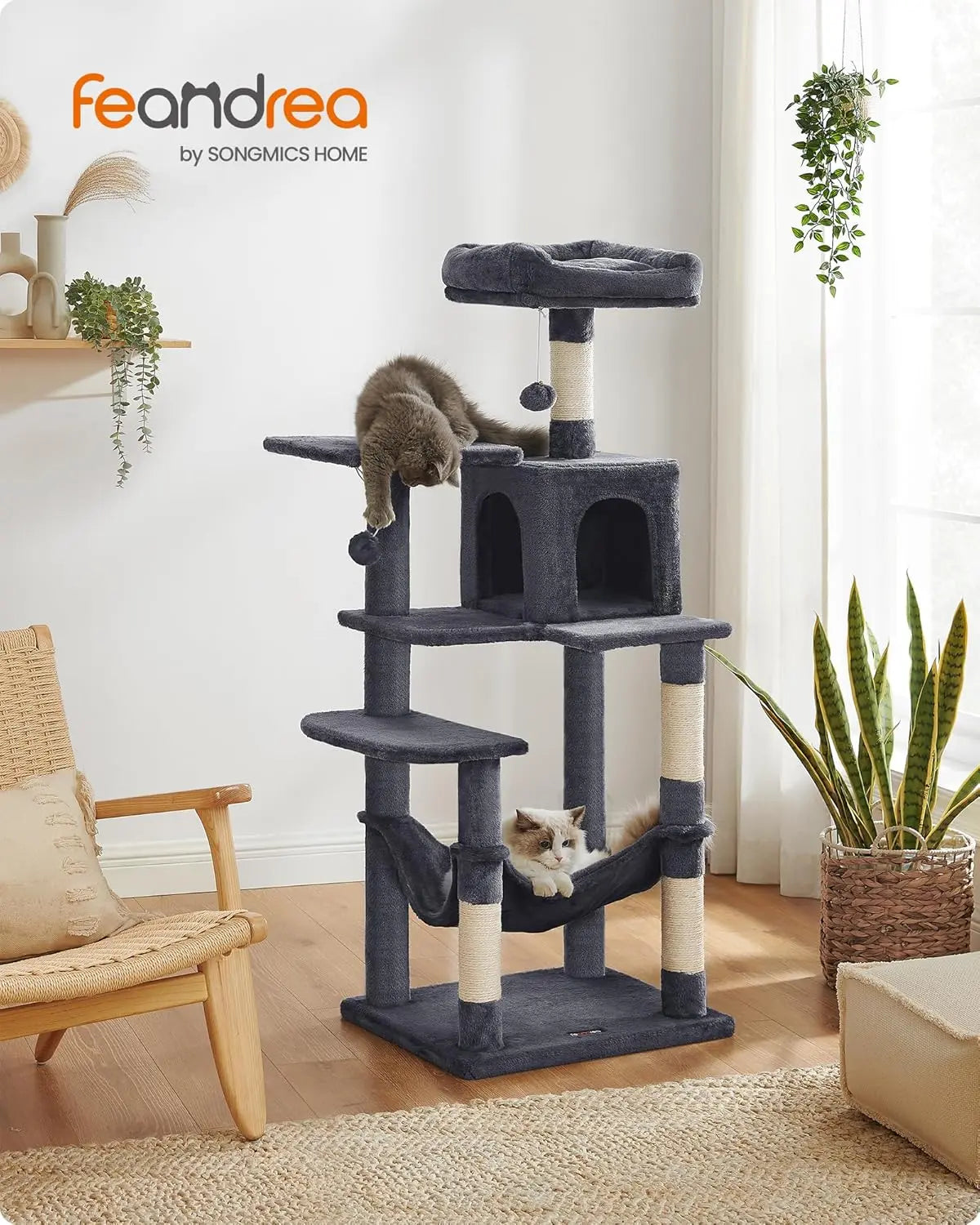 Kratzbaum Katzenhaus mit Hängematte rauchgrau von Songmics