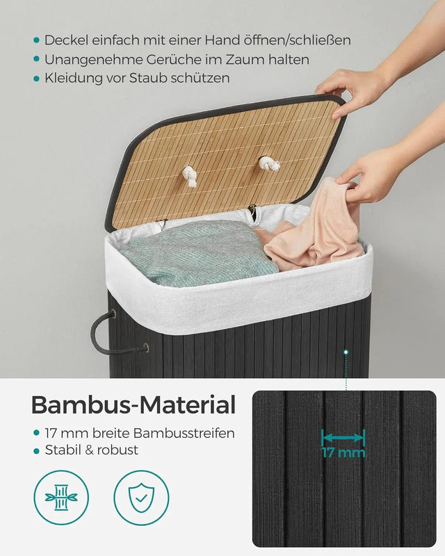Wäschekorb Bambus faltbar 72L Schwarz von Songmics