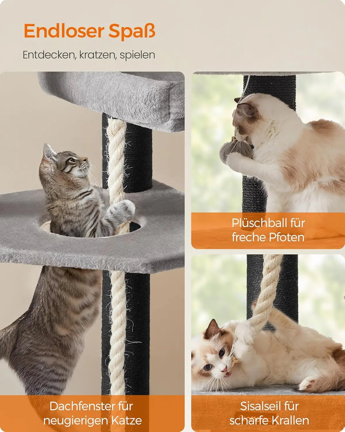 Kratzbaum XXL Maine-Coon Sisal Grau von Songmics