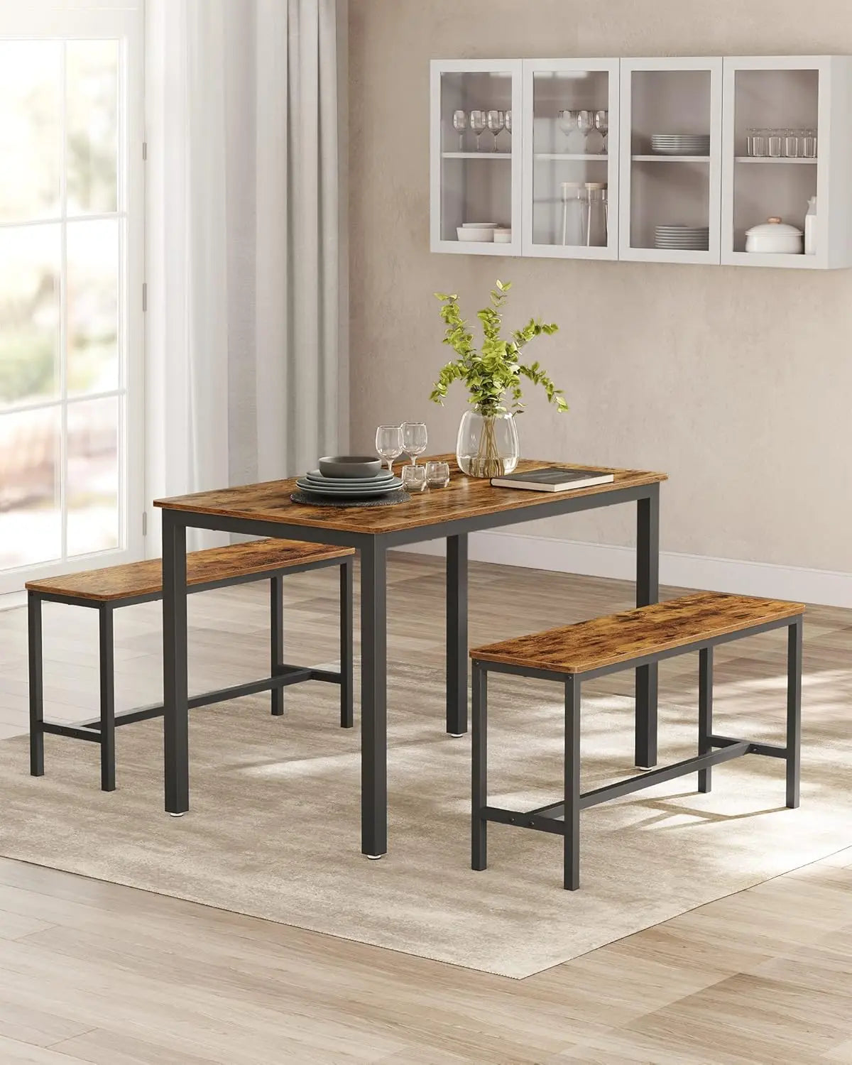 Esstisch-Set 3-teilig vintagebraun Stahl von Songmics