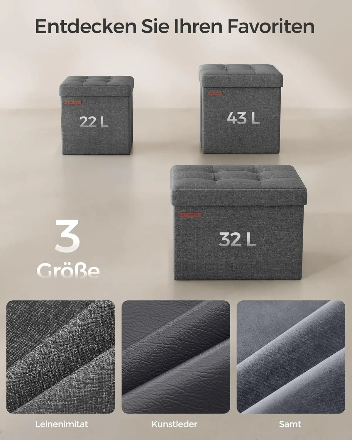 Sitzhocker mit Stauraum dunkelgrau von Songmics