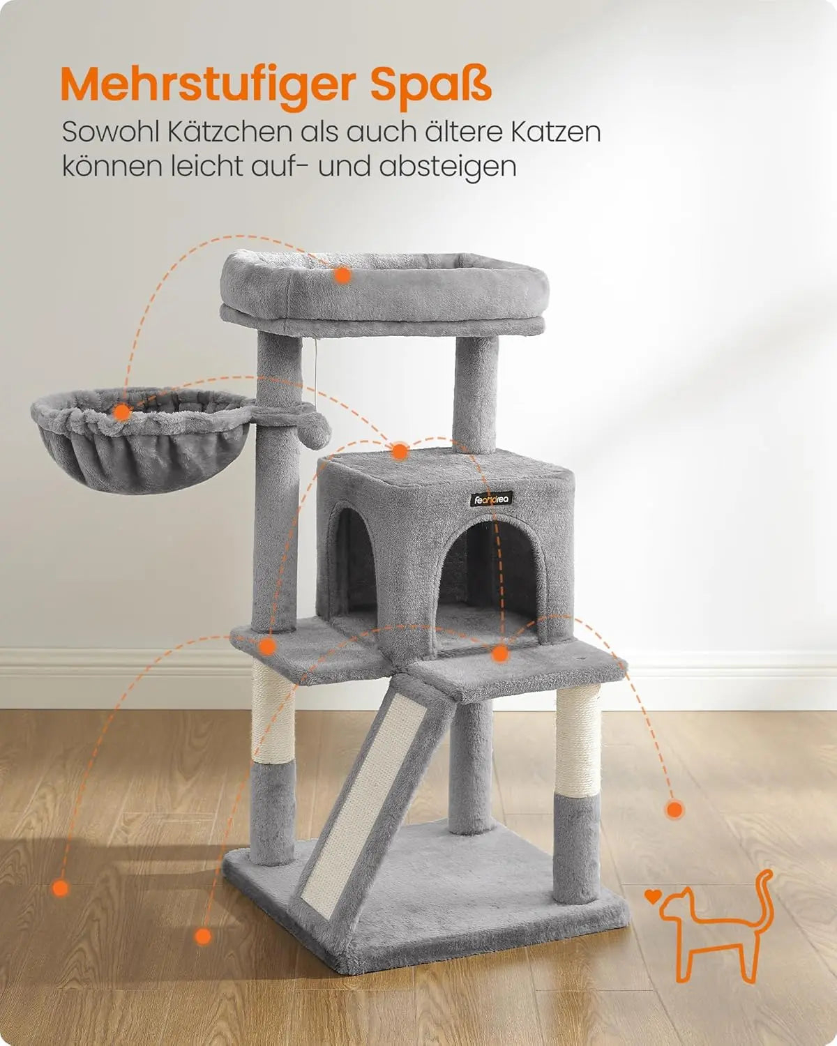 Kratzbaum Katzenbaum mit grosser Plattform hellgrau von Songmics