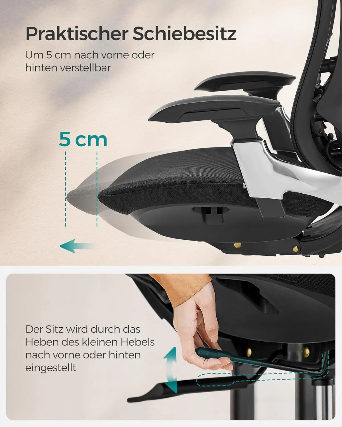 Bürostuhl Ergonomisch Verstellbar Belastbar Tintenschwarz von Songmics