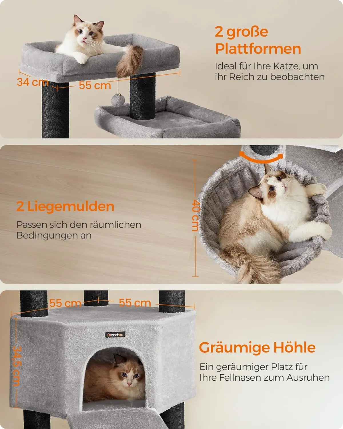 Kratzbaum XXL Maine-Coon Sisal Grau von Songmics