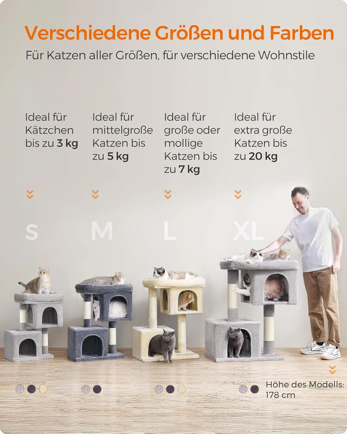 Katzenbaum Klein 67cm Sisalstämme Hellgrau von Songmics