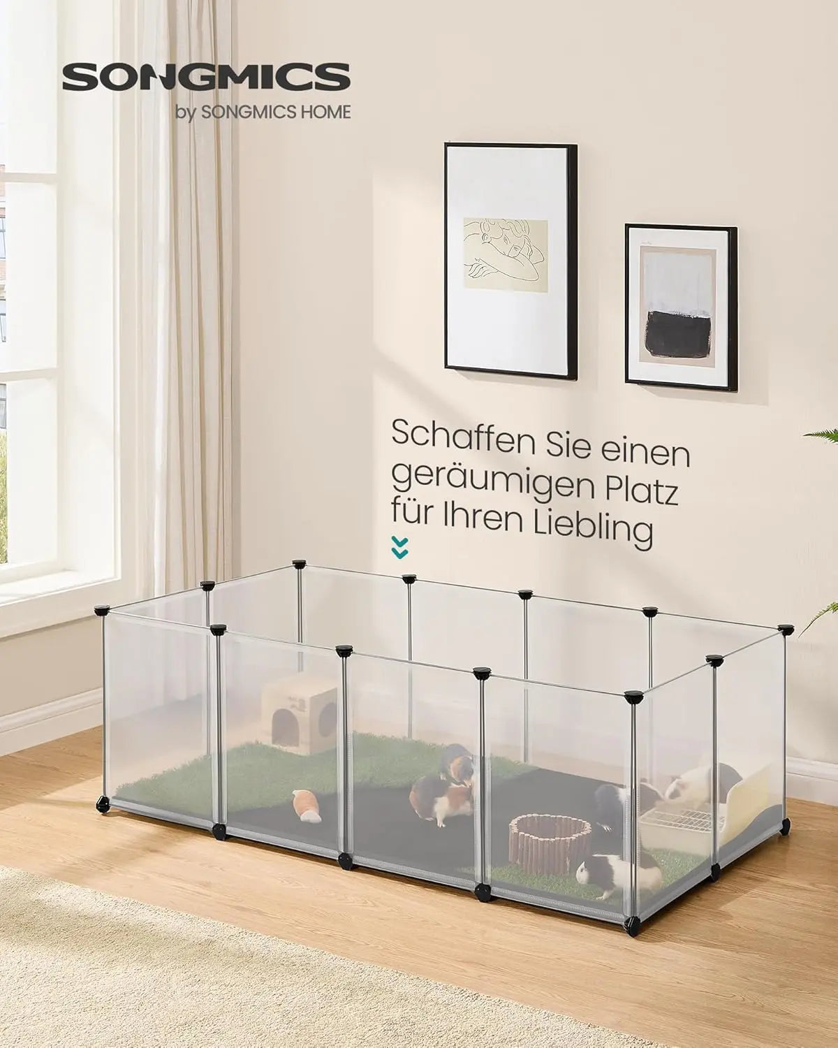 Kleintiergehege mit Bodenplatten weiss von Songmics