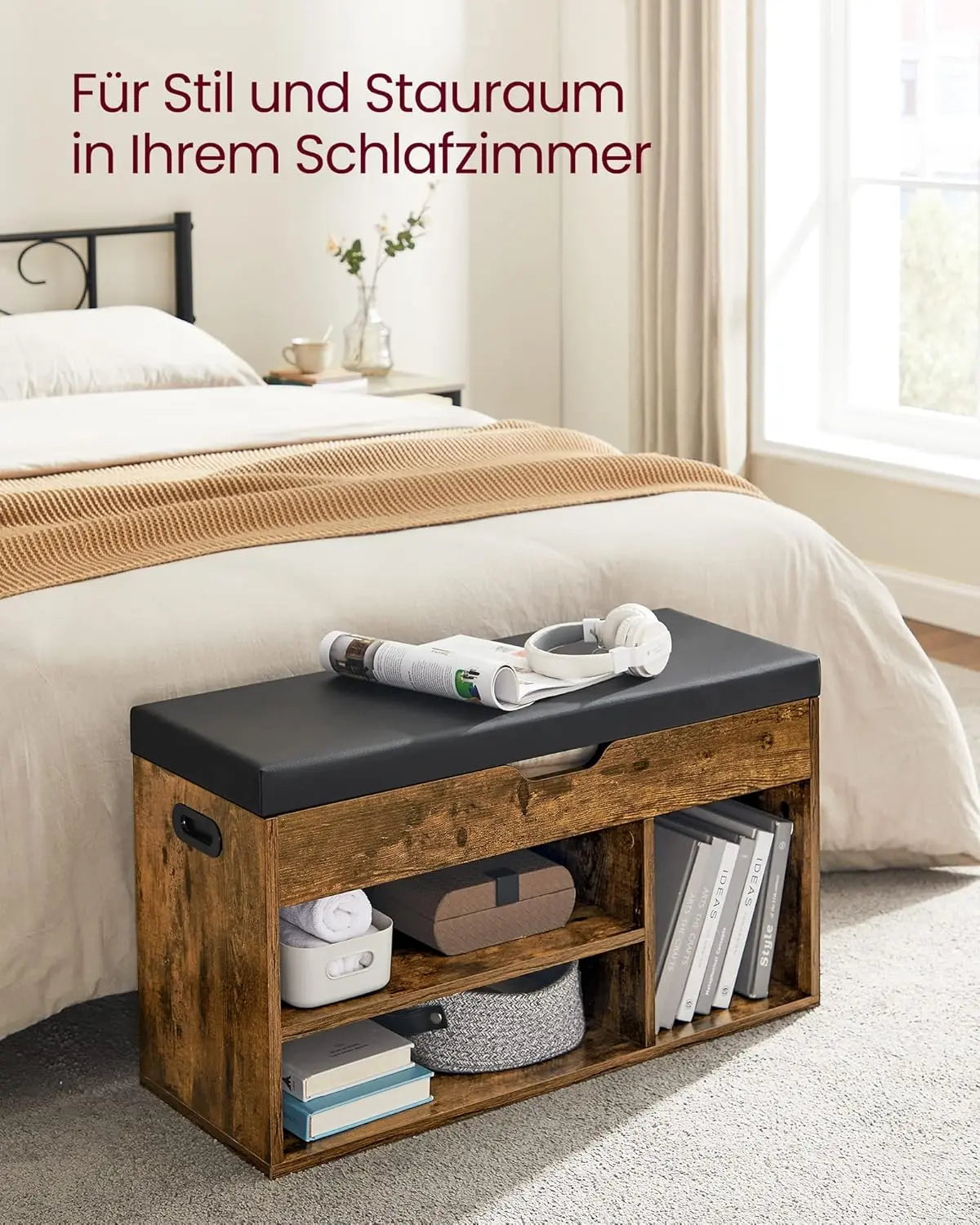 Schuhbank mit Stauraum gepolstert Vintagebraun von Songmics