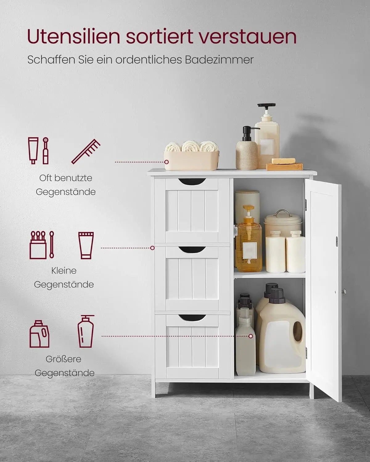 Badezimmerschrank mit Schubladen und Tür Weiss von Songmics