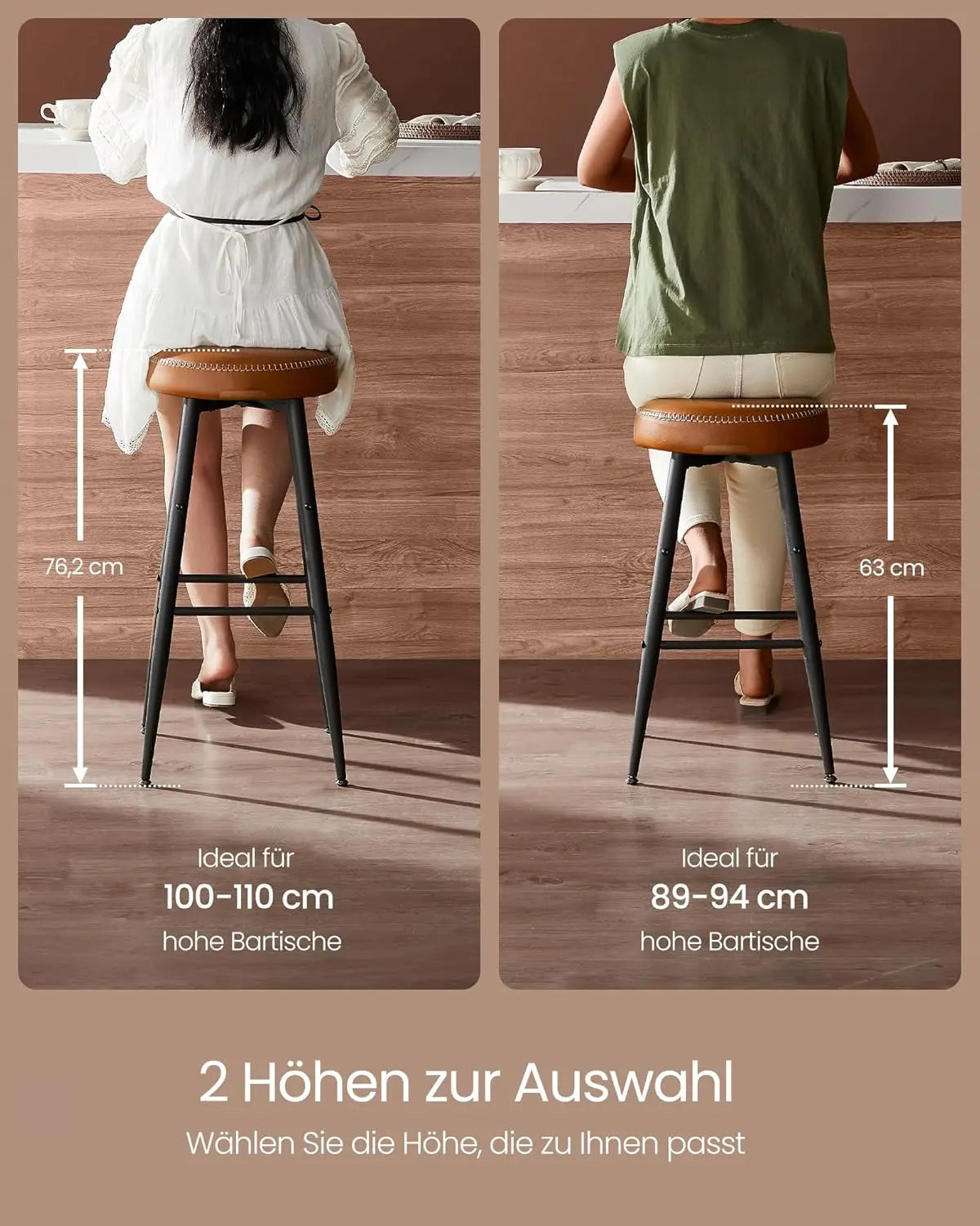 Barhocker Set Kunstleder Mid-Century Karamellbraun von Songmics