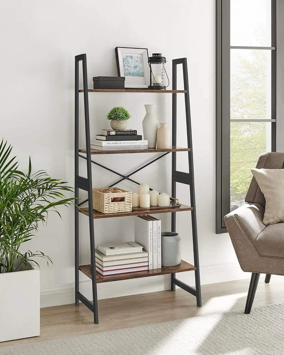 Leiterregal Bambus 4 Ebenen Vintage Braun von Songmics
