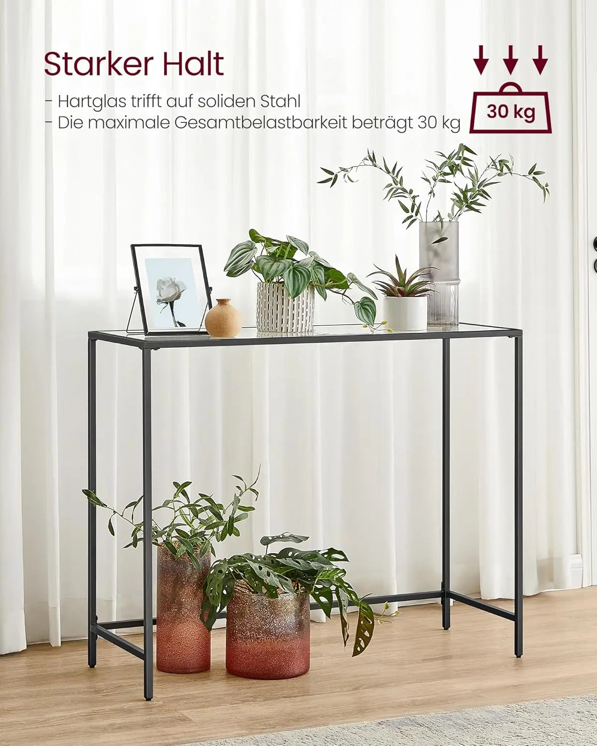 Konsolentisch Hartglas Modern Verstellbar Wohnzimmer Schwarz von Songmics