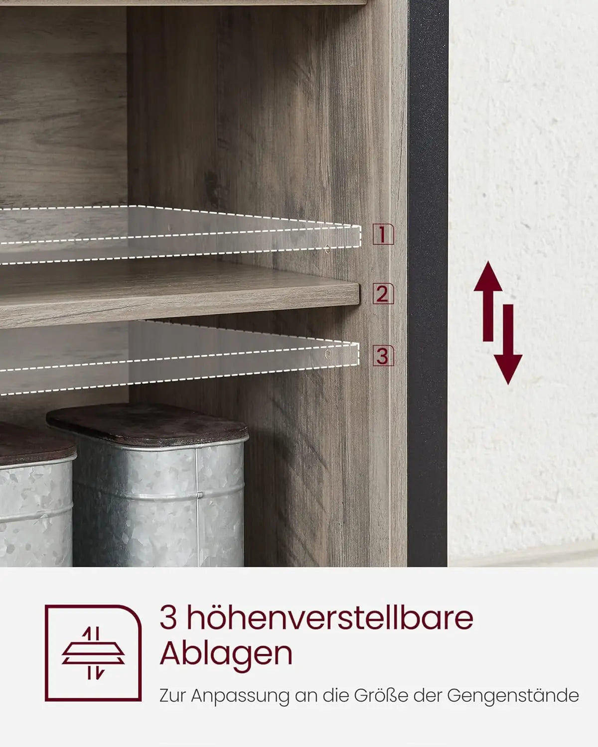 Sideboard Landhausstil Verstellbare Ablagen Wohnzimmer Greige von Songmics