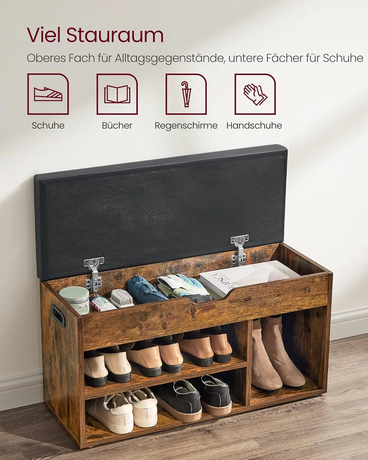Schuhbank mit Stauraum gepolstert Vintagebraun von Songmics