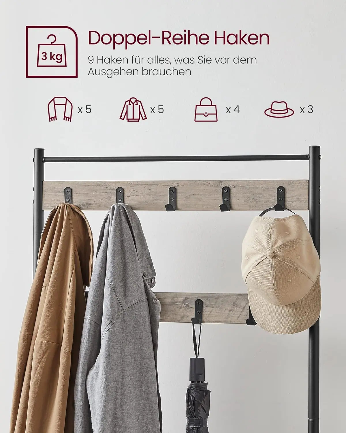 Garderobenständer mit Schuhablagen Industrie-Design Greige-Schwarz von Songmics